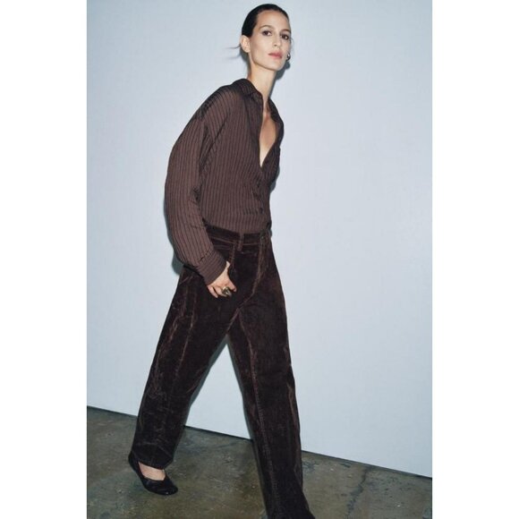 ZARA ZW COLLECTION HIGH-WAIST FLOCKED BALLOON JEANS - Picture 6 of 9